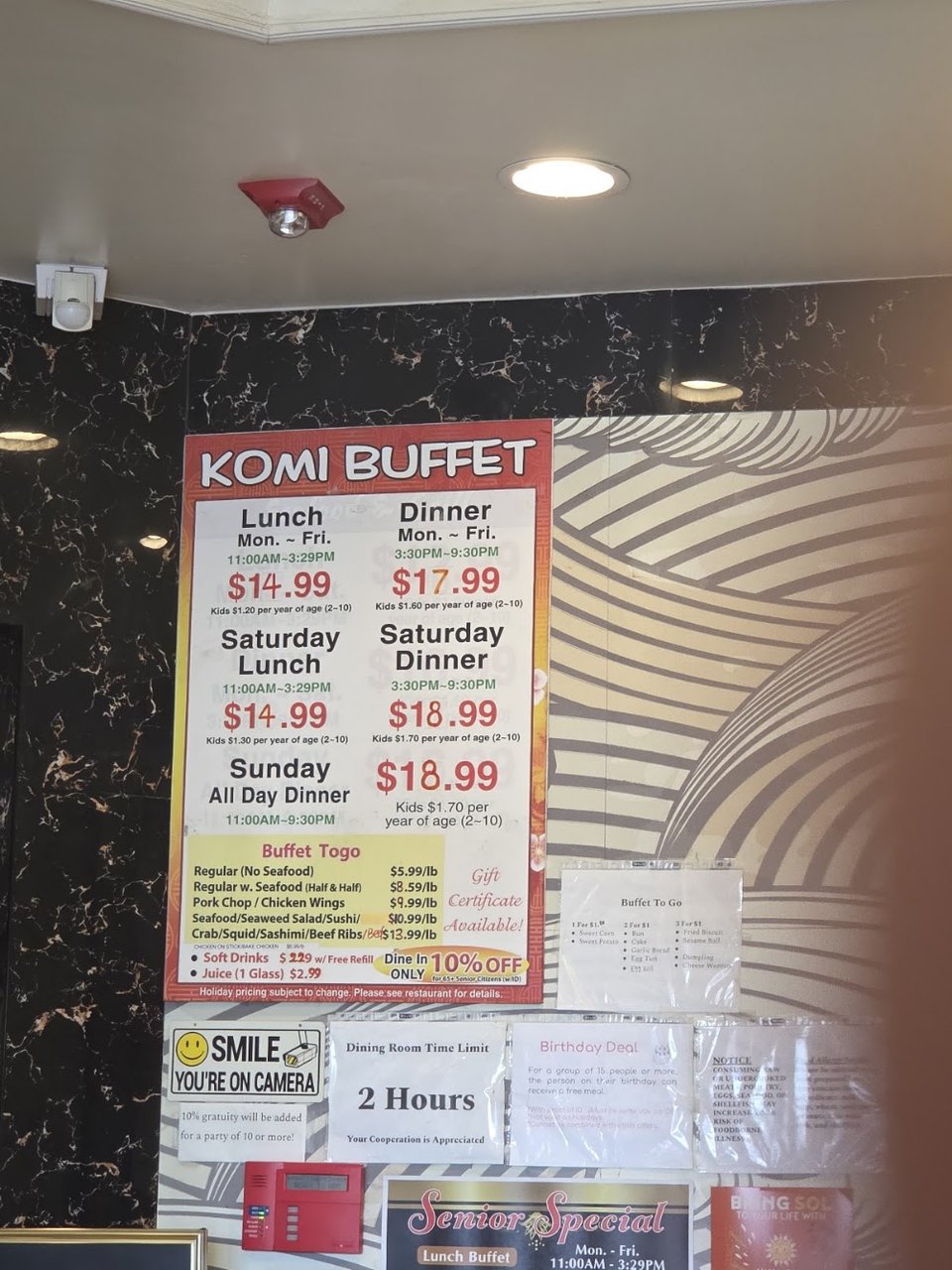 Simple menu with buffet categories